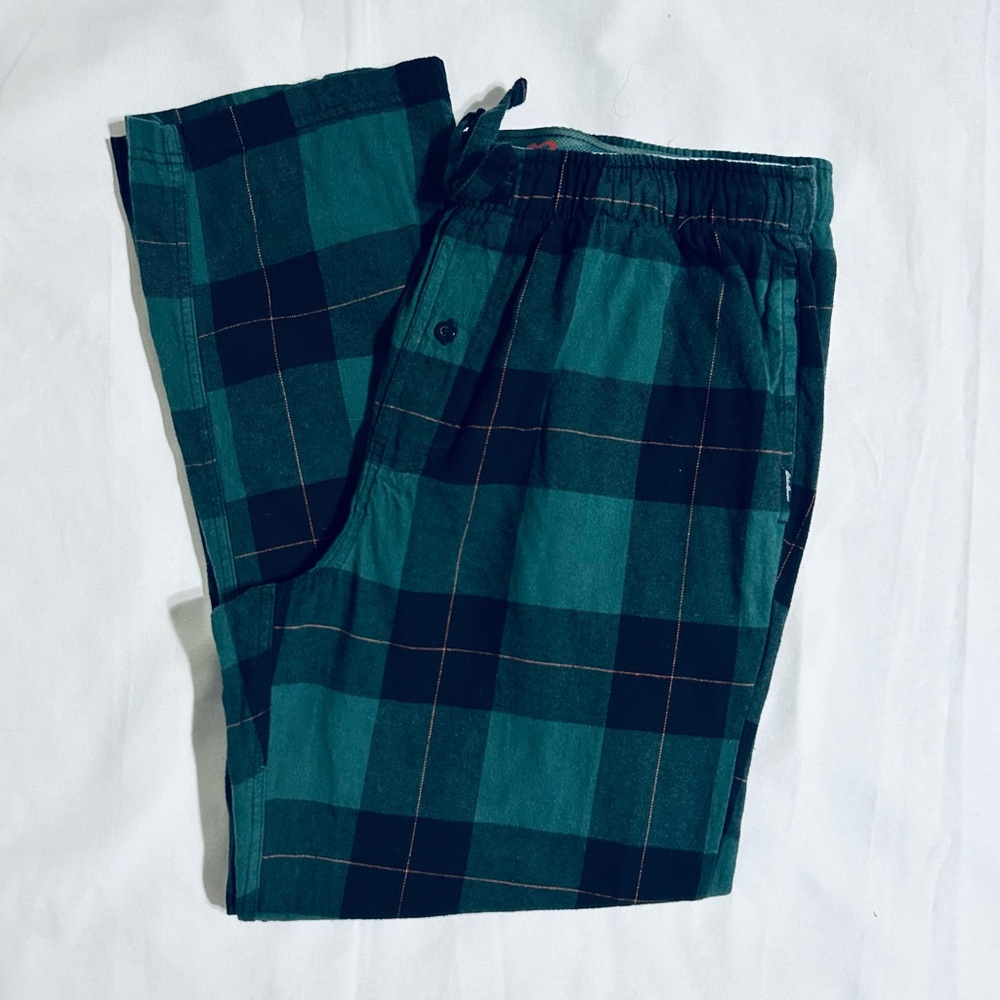 Eddie Bauer Men Green Plaid Cotton Flannel Pajama Pants